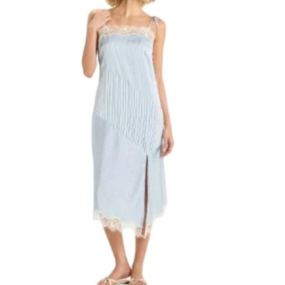 Future Collective Pin Striped Lace Slip Dress Lt Blue Large